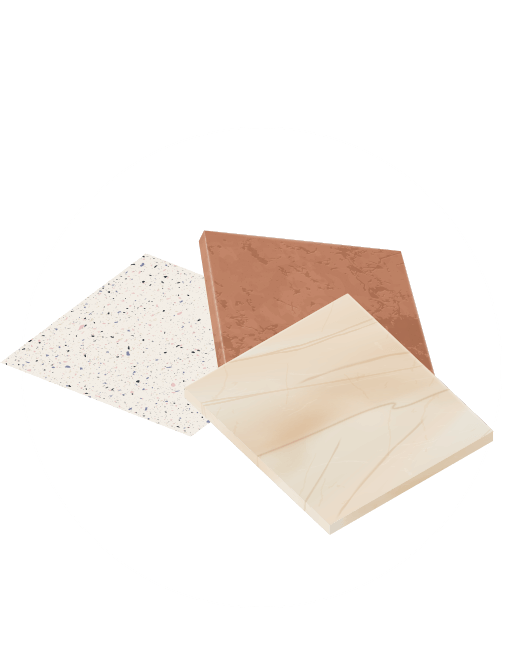 Terrazzo, terracotta and marble tile samples